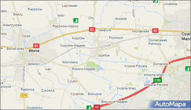 mapa Józefów gmina Ożarów Mazowiecki, Józefów gmina Ożarów Mazowiecki na mapie Targeo