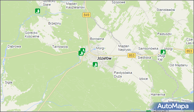 mapa Józefów powiat biłgorajski, Józefów powiat biłgorajski na mapie Targeo