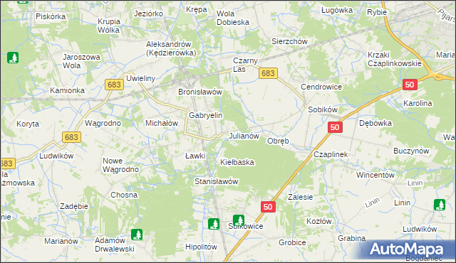 mapa Julianów gmina Góra Kalwaria, Julianów gmina Góra Kalwaria na mapie Targeo
