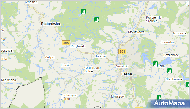 mapa Jurków gmina Leśna, Jurków gmina Leśna na mapie Targeo