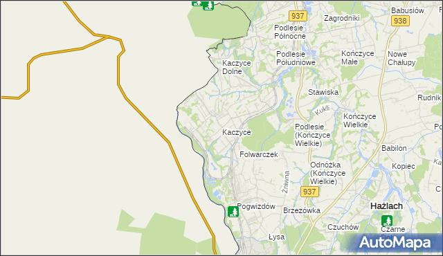 mapa Kaczyce gmina Zebrzydowice, Kaczyce gmina Zebrzydowice na mapie Targeo