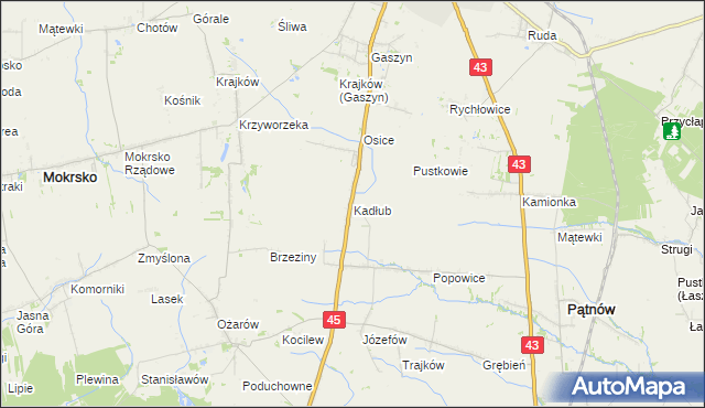 mapa Kadłub gmina Wieluń, Kadłub gmina Wieluń na mapie Targeo
