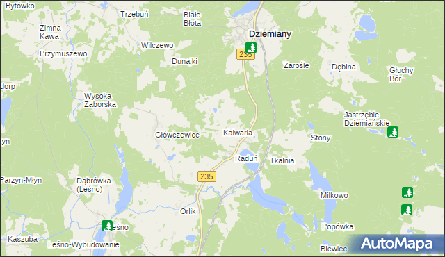 mapa Kalwaria gmina Dziemiany, Kalwaria gmina Dziemiany na mapie Targeo