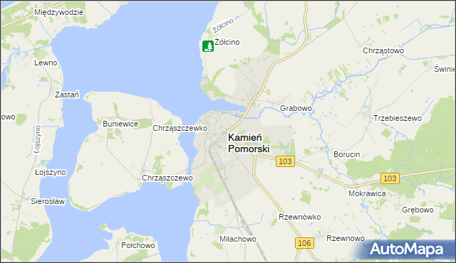 mapa Kamień Pomorski, Kamień Pomorski na mapie Targeo