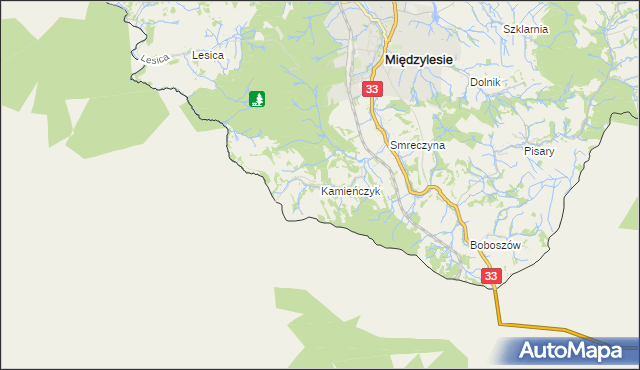 mapa Kamieńczyk gmina Międzylesie, Kamieńczyk gmina Międzylesie na mapie Targeo