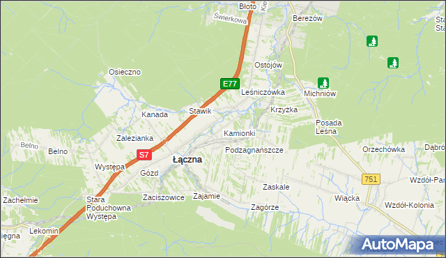 mapa Kamionki gmina Łączna, Kamionki gmina Łączna na mapie Targeo