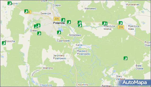 mapa Kania gmina Polanów, Kania gmina Polanów na mapie Targeo