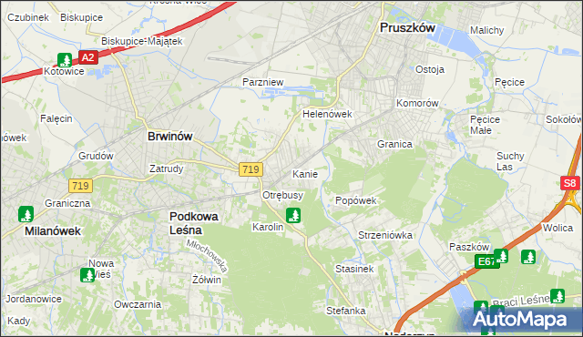 mapa Kanie gmina Brwinów, Kanie gmina Brwinów na mapie Targeo