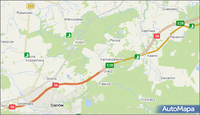 mapa Karnieszewice, Karnieszewice na mapie Targeo