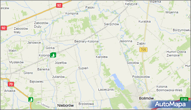 mapa Karolew gmina Nieborów, Karolew gmina Nieborów na mapie Targeo