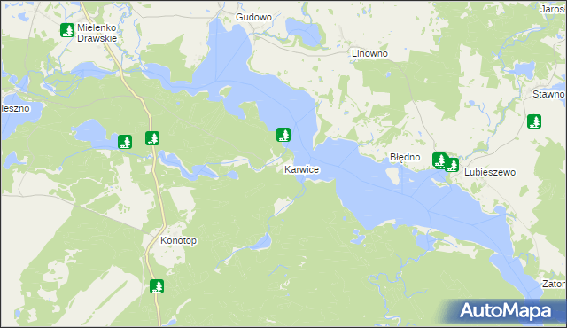 mapa Karwice gmina Drawsko Pomorskie, Karwice gmina Drawsko Pomorskie na mapie Targeo