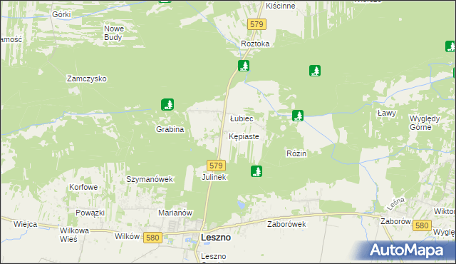 mapa Kępiaste gmina Leszno, Kępiaste gmina Leszno na mapie Targeo