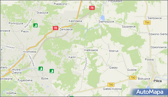 mapa Kiełkowice, Kiełkowice na mapie Targeo