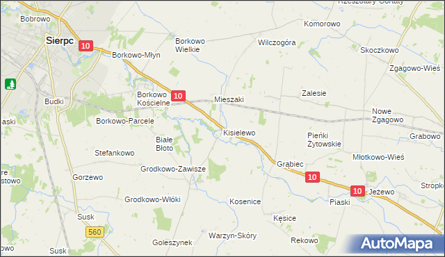 mapa Kisielewo gmina Sierpc, Kisielewo gmina Sierpc na mapie Targeo