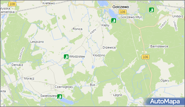 mapa Kłodzino gmina Golczewo, Kłodzino gmina Golczewo na mapie Targeo