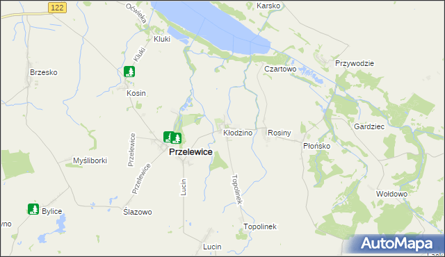 mapa Kłodzino gmina Przelewice, Kłodzino gmina Przelewice na mapie Targeo
