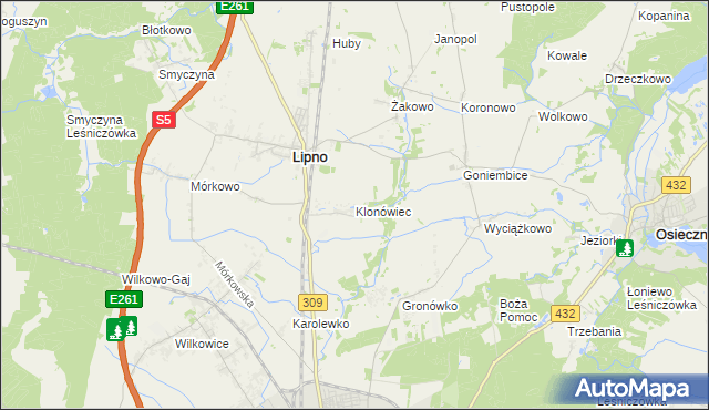 mapa Klonówiec, Klonówiec na mapie Targeo