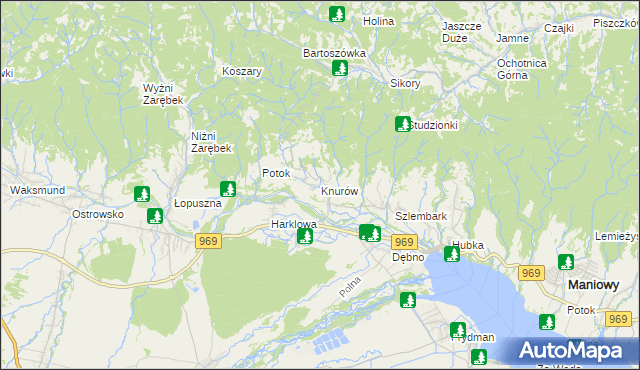 mapa Knurów gmina Nowy Targ, Knurów gmina Nowy Targ na mapie Targeo