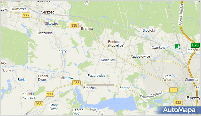 mapa Kobielice gmina Suszec, Kobielice gmina Suszec na mapie Targeo