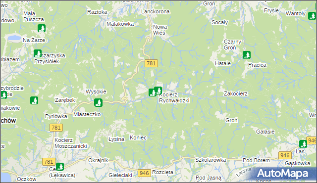 mapa Kocierz Rychwałdzki, Kocierz Rychwałdzki na mapie Targeo