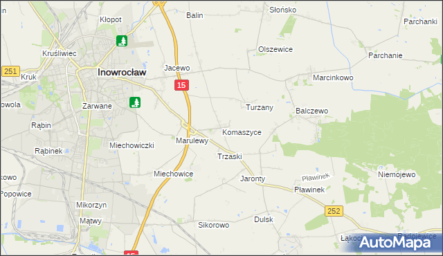 mapa Komaszyce gmina Inowrocław, Komaszyce gmina Inowrocław na mapie Targeo