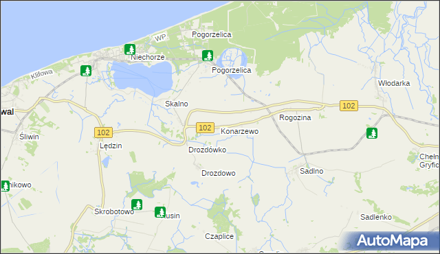 mapa Konarzewo gmina Karnice, Konarzewo gmina Karnice na mapie Targeo