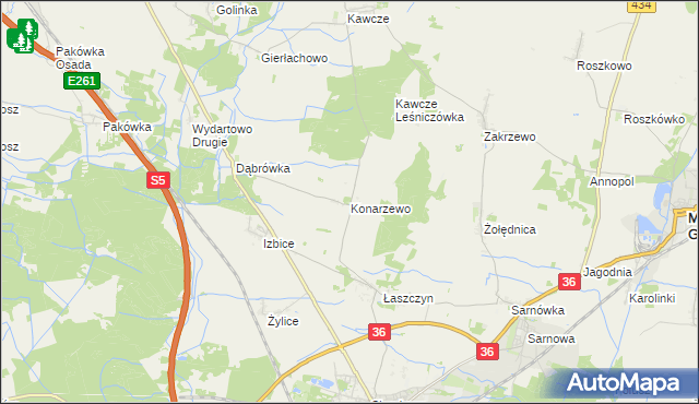 mapa Konarzewo gmina Rawicz, Konarzewo gmina Rawicz na mapie Targeo