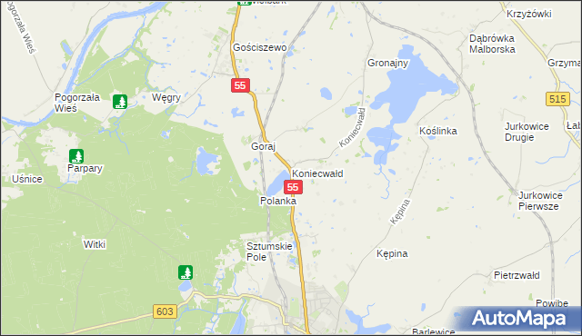 mapa Koniecwałd, Koniecwałd na mapie Targeo