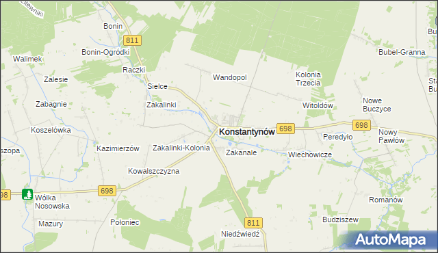mapa Konstantynów powiat bialski, Konstantynów powiat bialski na mapie Targeo