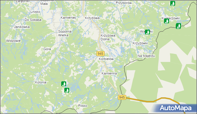 mapa Korbielów, Korbielów na mapie Targeo