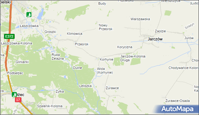 mapa Korhynie, Korhynie na mapie Targeo