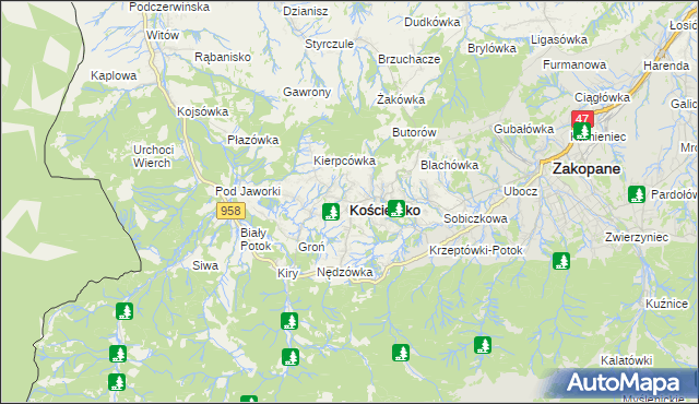 mapa Kościelisko, Kościelisko na mapie Targeo