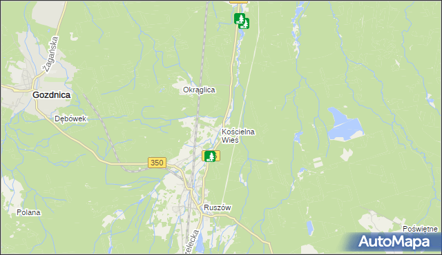 mapa Kościelna Wieś gmina Węgliniec, Kościelna Wieś gmina Węgliniec na mapie Targeo