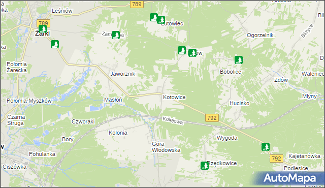 mapa Kotowice gmina Żarki, Kotowice gmina Żarki na mapie Targeo
