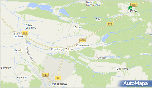 mapa Kowalówka gmina Cieszanów, Kowalówka gmina Cieszanów na mapie Targeo