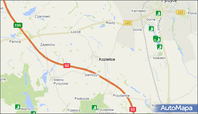 mapa Kozielice powiat pyrzycki, Kozielice powiat pyrzycki na mapie Targeo