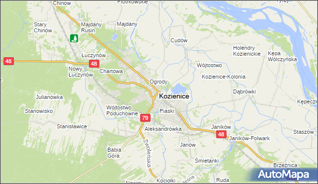 mapa Kozienice, Kozienice na mapie Targeo