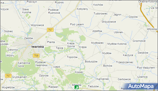 mapa Krępa gmina Iwaniska, Krępa gmina Iwaniska na mapie Targeo