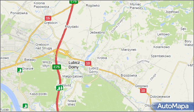 mapa Krobia gmina Lubicz, Krobia gmina Lubicz na mapie Targeo