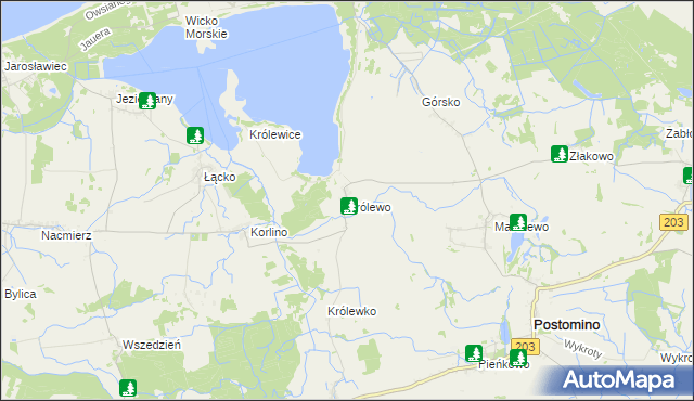 mapa Królewo gmina Postomino, Królewo gmina Postomino na mapie Targeo