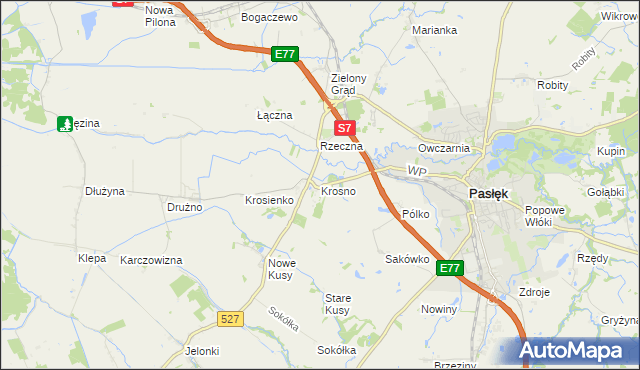 mapa Krosno gmina Pasłęk, Krosno gmina Pasłęk na mapie Targeo