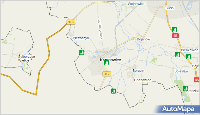 mapa Krzanowice powiat raciborski, Krzanowice powiat raciborski na mapie Targeo