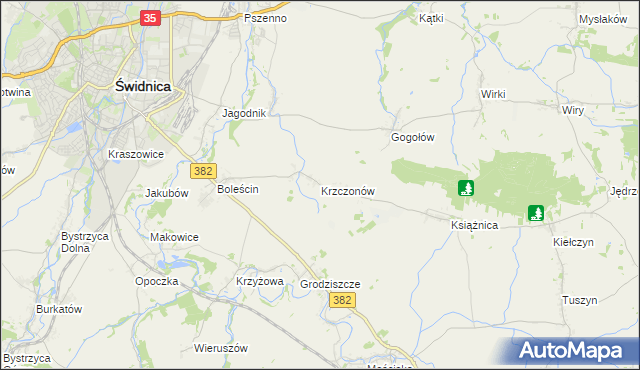 mapa Krzczonów gmina Świdnica, Krzczonów gmina Świdnica na mapie Targeo