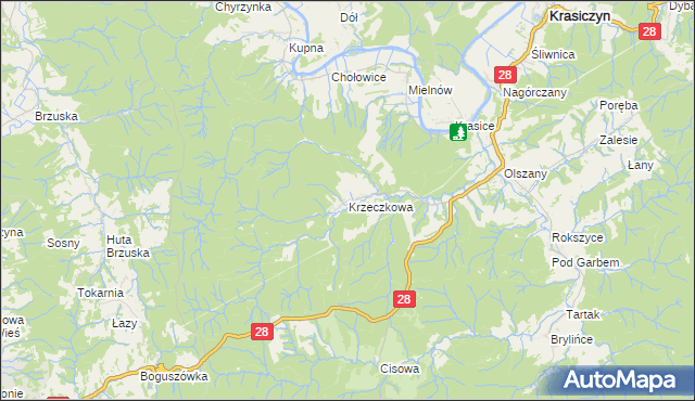 mapa Krzeczkowa, Krzeczkowa na mapie Targeo