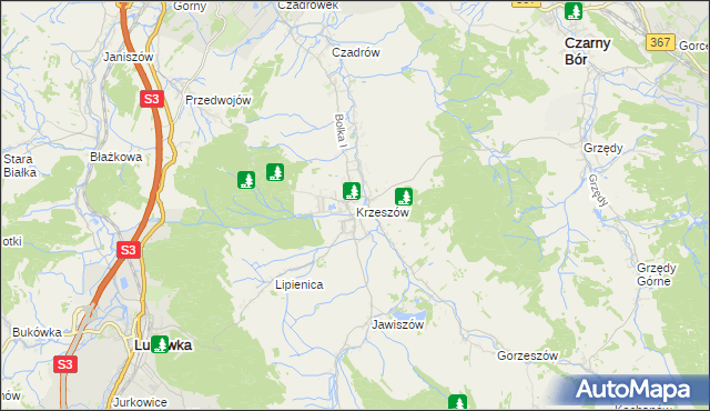 mapa Krzeszów gmina Kamienna Góra, Krzeszów gmina Kamienna Góra na mapie Targeo