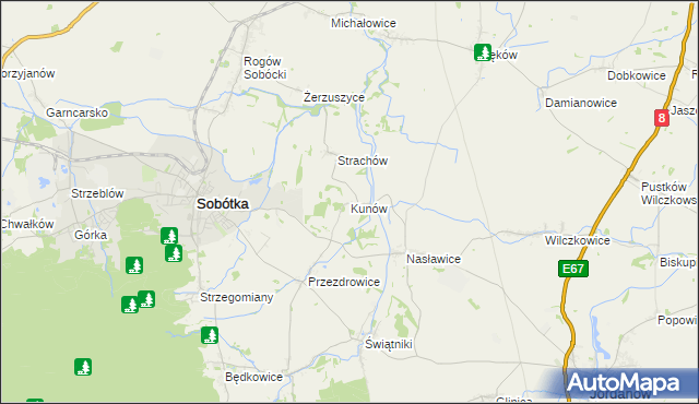 mapa Kunów gmina Sobótka, Kunów gmina Sobótka na mapie Targeo