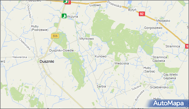 mapa Kunowo gmina Duszniki, Kunowo gmina Duszniki na mapie Targeo