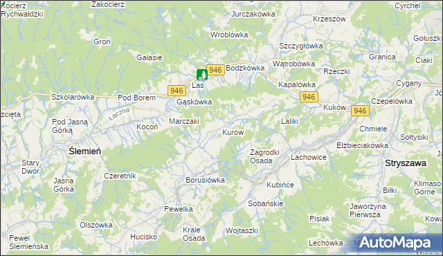 mapa Kurów gmina Stryszawa, Kurów gmina Stryszawa na mapie Targeo