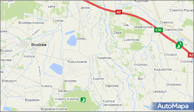 mapa Kwiatków gmina Brudzew, Kwiatków gmina Brudzew na mapie Targeo