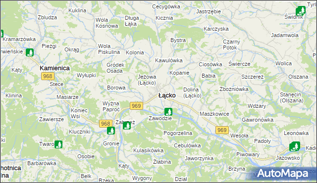 mapa Łącko powiat nowosądecki, Łącko powiat nowosądecki na mapie Targeo